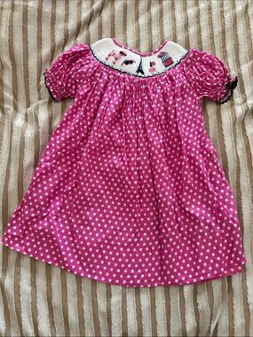Girls Pink Polka Dot Smocked dress